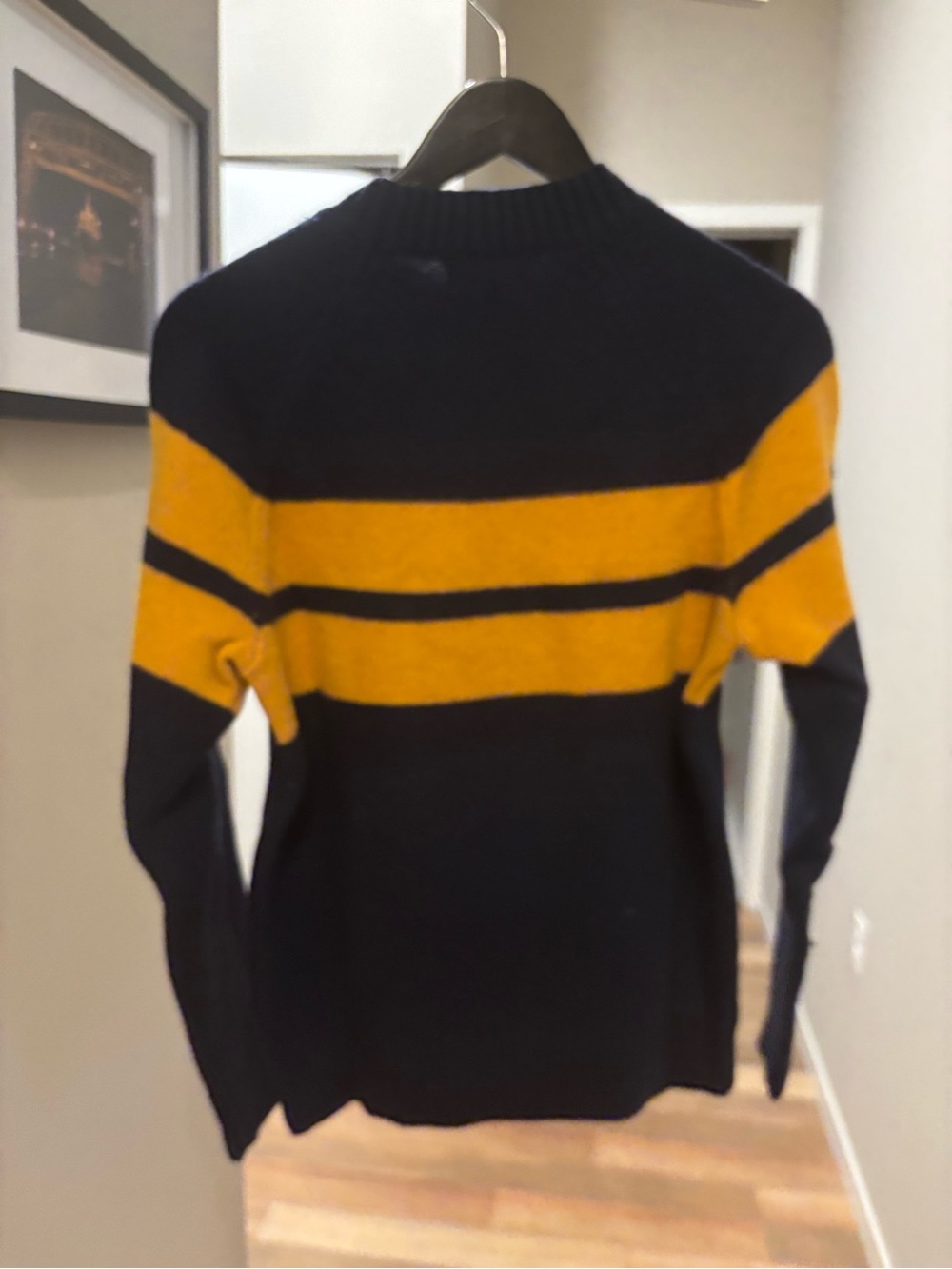 BR x KL Navy Crewneck Sweater with Mustard Stripes - Picture 3 of 3